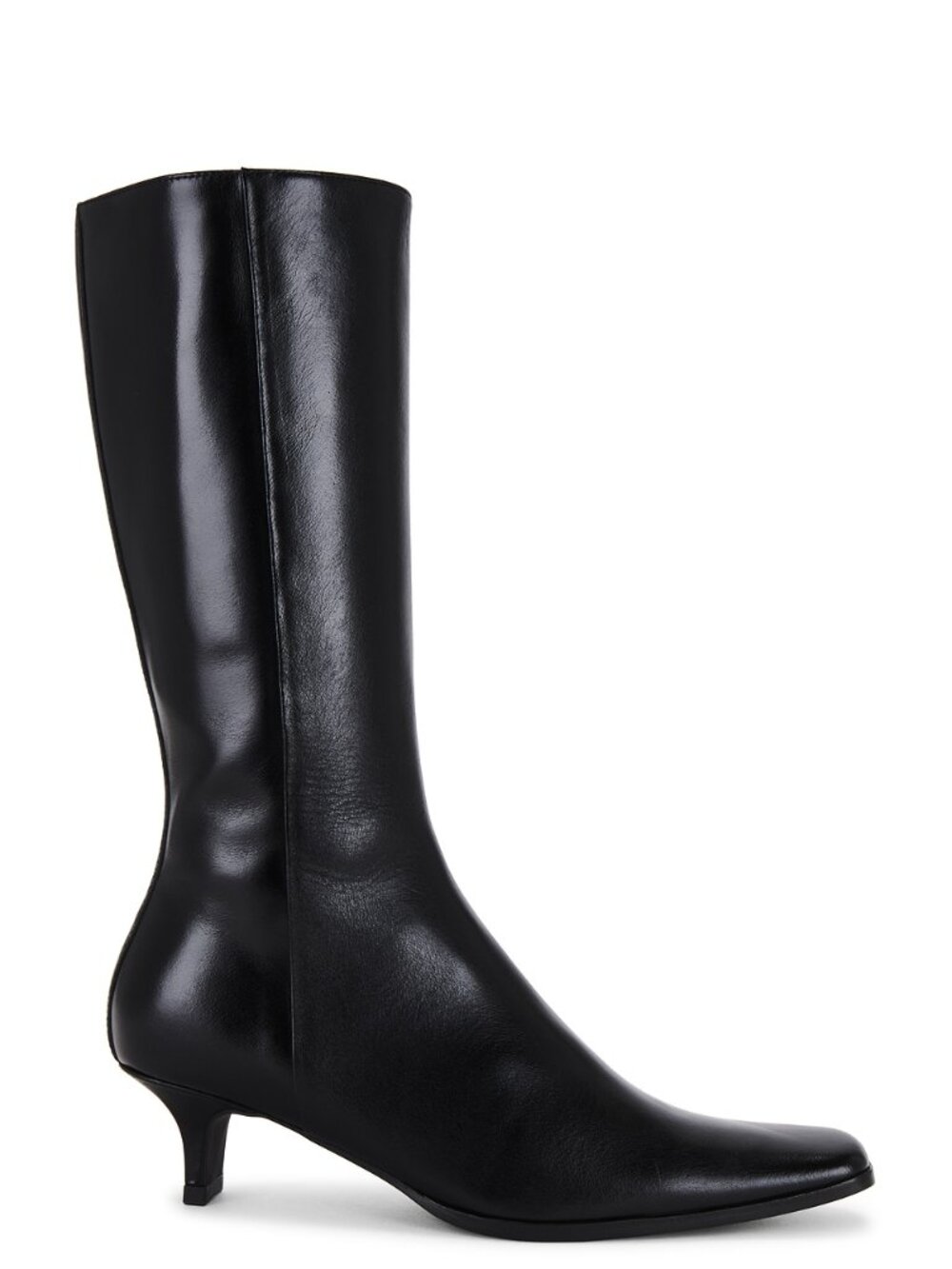 Jeffrey Campbell Intrepid Boots in Black leather mid calf sock kitten heel